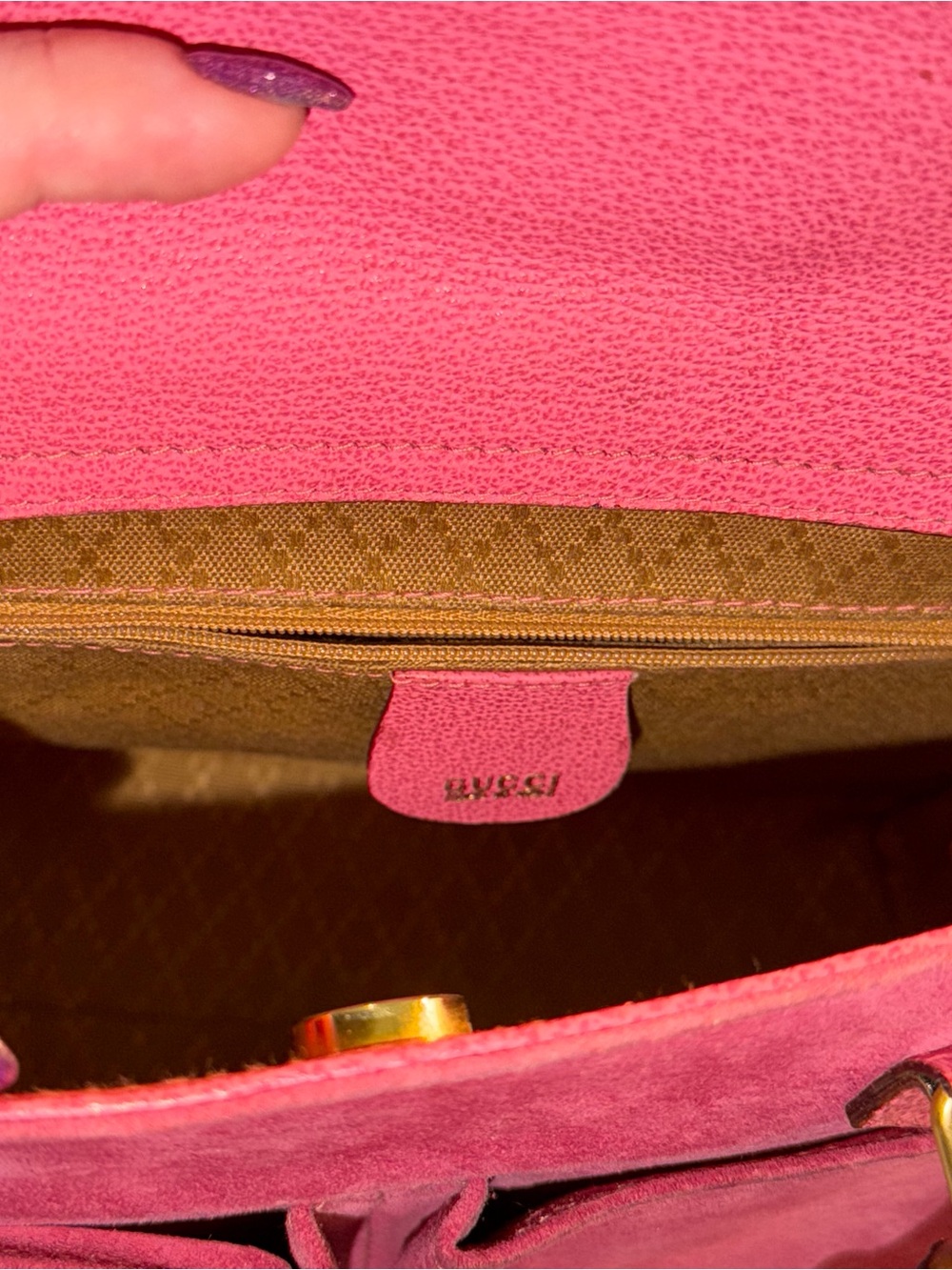 Vintage Gucci Pink Suede Top-Handle Bag with Bamboo Accent - Picture 7 of 12